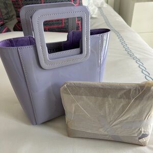 NEW Staud Patent Leather Mini Tote with Pouch in Light Purple/Lavender
